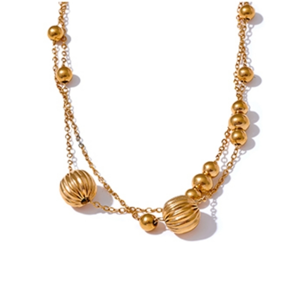 New 18k Gold Ss Sculptural Modern Beaded Necklace